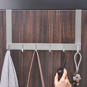 Arplis Over The Door Hook Hanger, Stainless Steel Heavy-Duty Organizer Rack for Coat, Towel, Bag, Robe - 6 Hooks