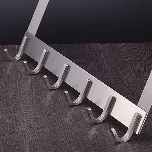 Arplis Over The Door Hook Hanger, Stainless Steel Heavy-Duty Organizer Rack for Coat, Towel, Bag, Robe - 6 Hooks