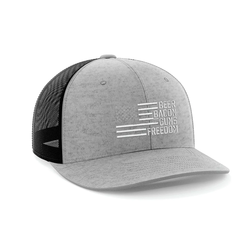 Beer, Gun's, Bacon Embroidered Trucker Hat