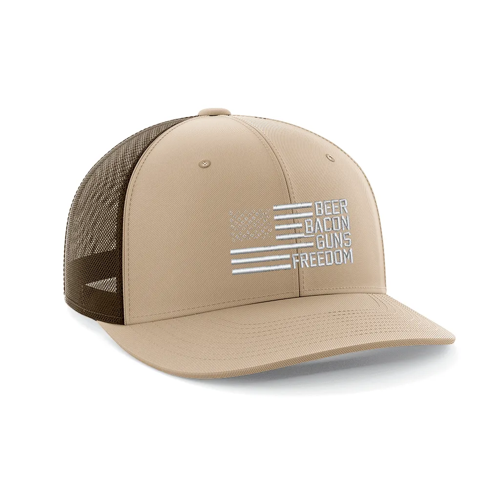 Beer, Gun's, Bacon Embroidered Trucker Hat