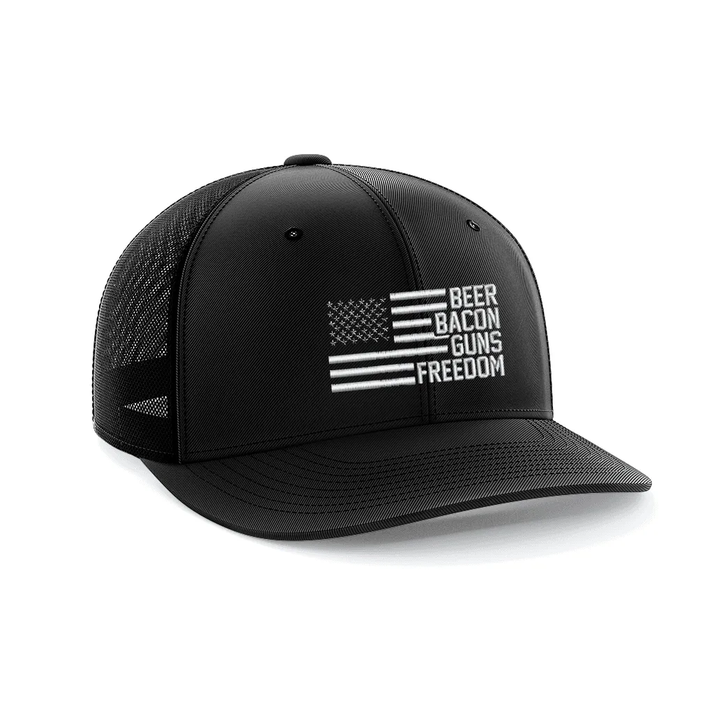 Beer, Gun's, Bacon Embroidered Trucker Hat