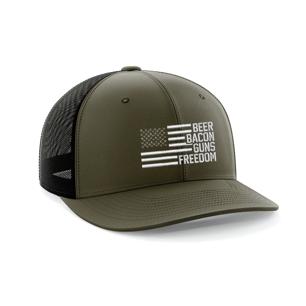 Beer, Gun's, Bacon Embroidered Trucker Hat