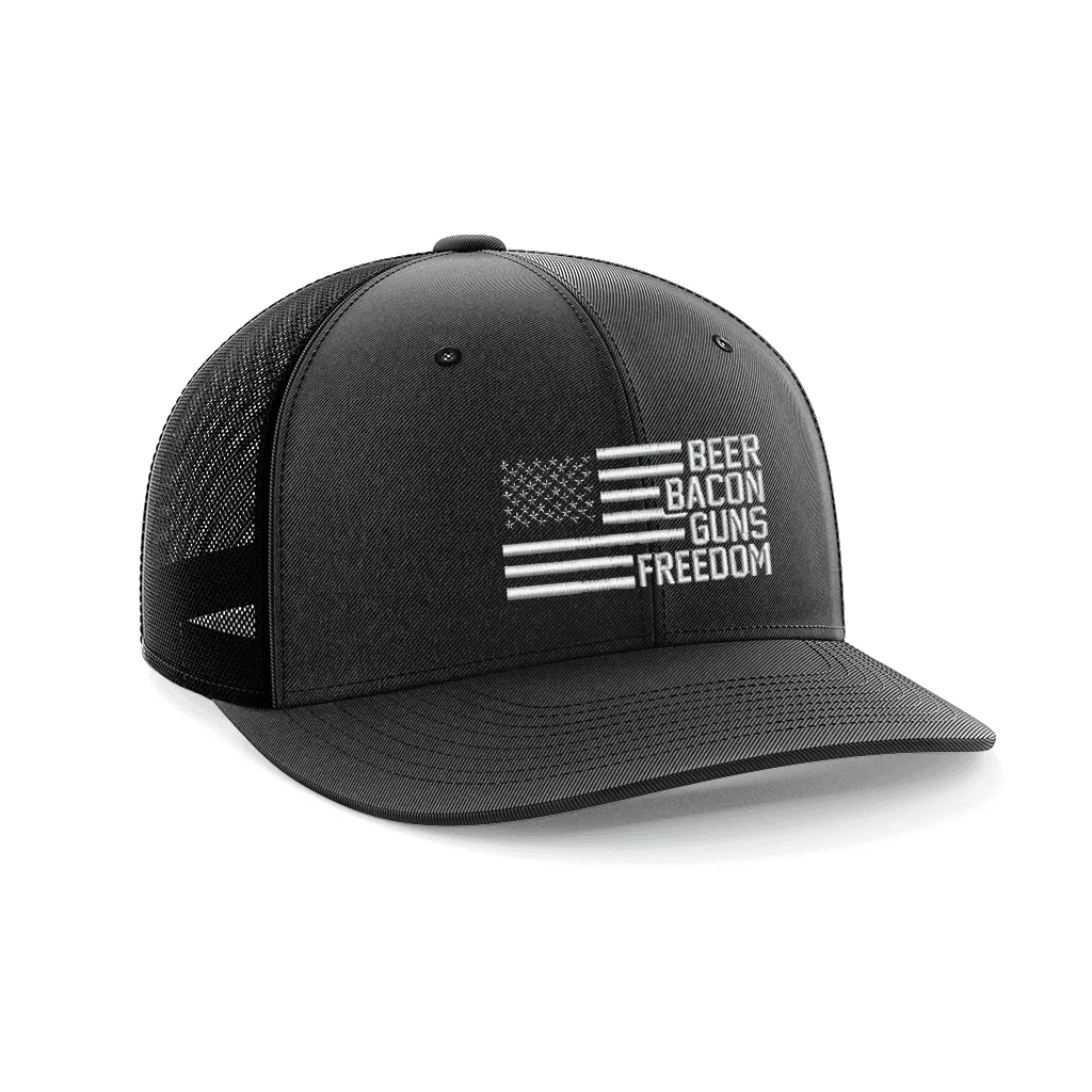 Beer, Gun's, Bacon Embroidered Trucker Hat