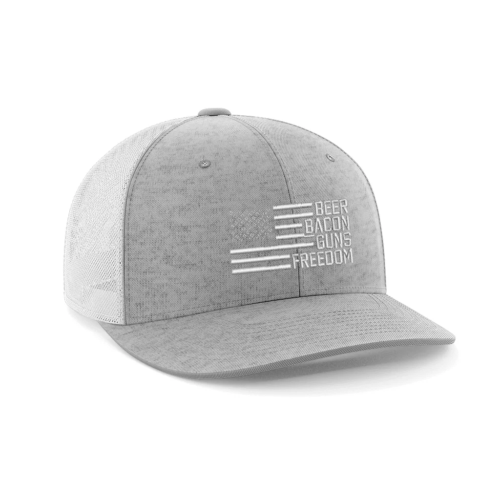 Beer, Gun's, Bacon Embroidered Trucker Hat