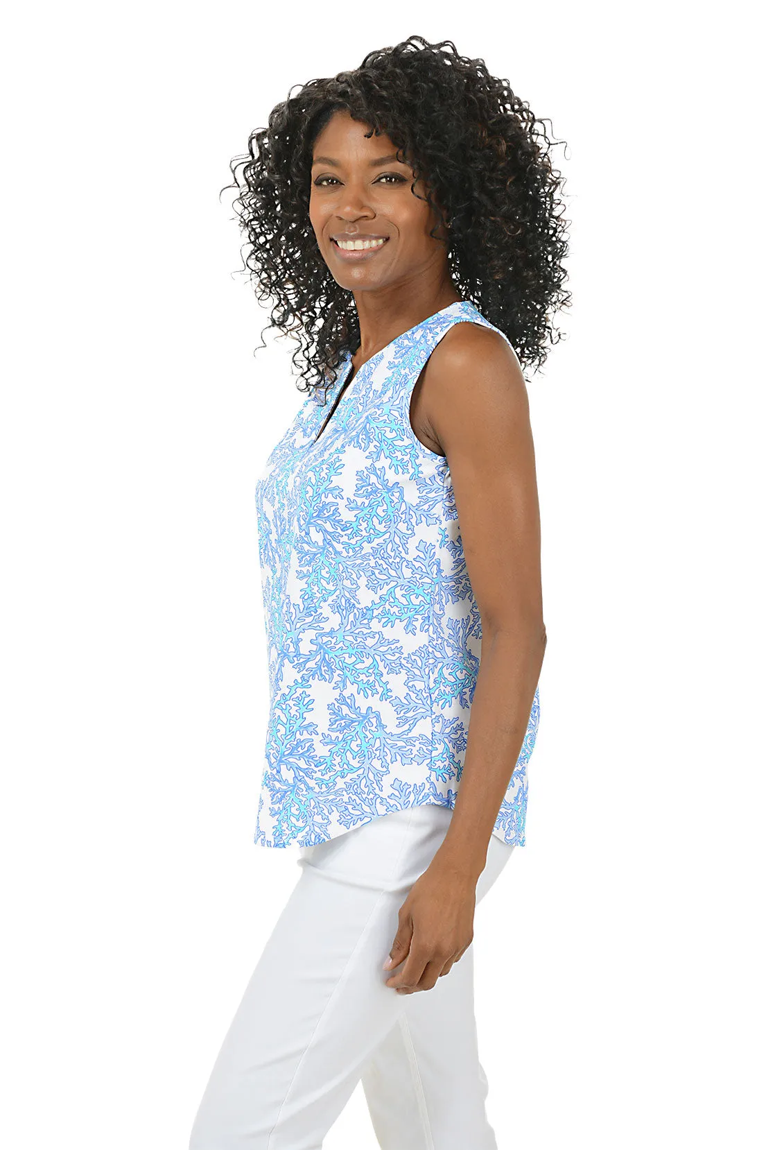 Blue Coral UPF50  Split Neck Sleeveless Top
