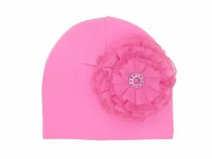 Candy Pink Cotton Hat with Raspberry Lace Rose