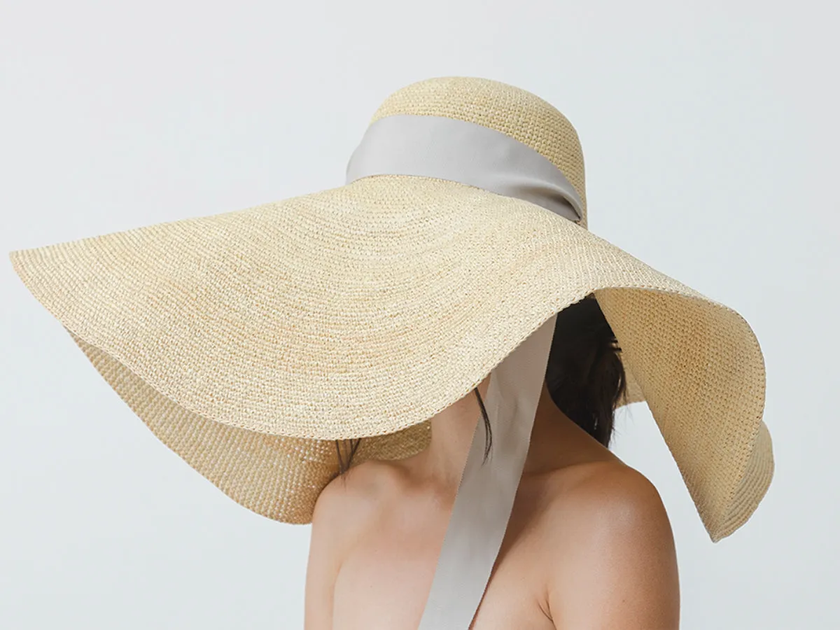 Crochet Extra Long Brim Glamour Hat With Grosgrain Adjustable Ribbon