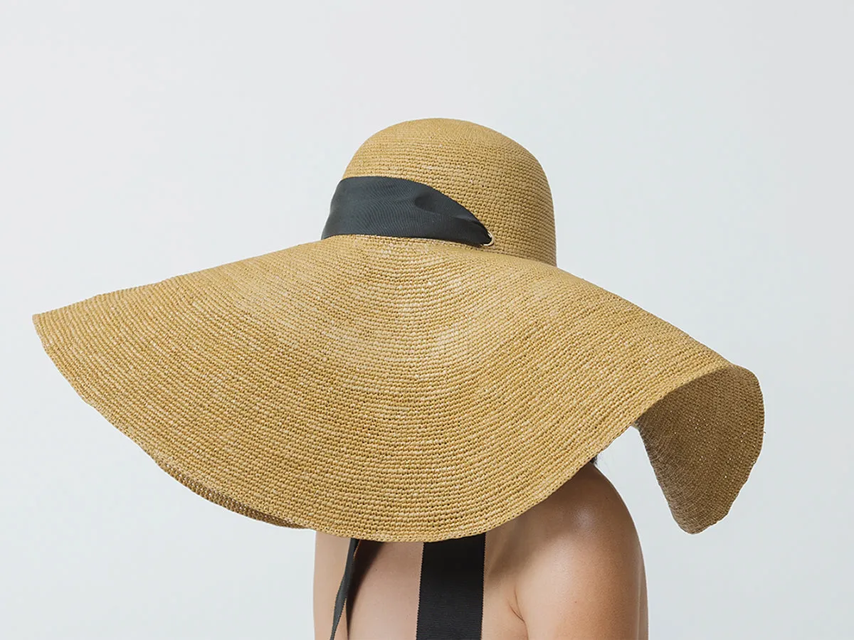 Crochet Extra Long Brim Glamour Hat With Grosgrain Adjustable Ribbon