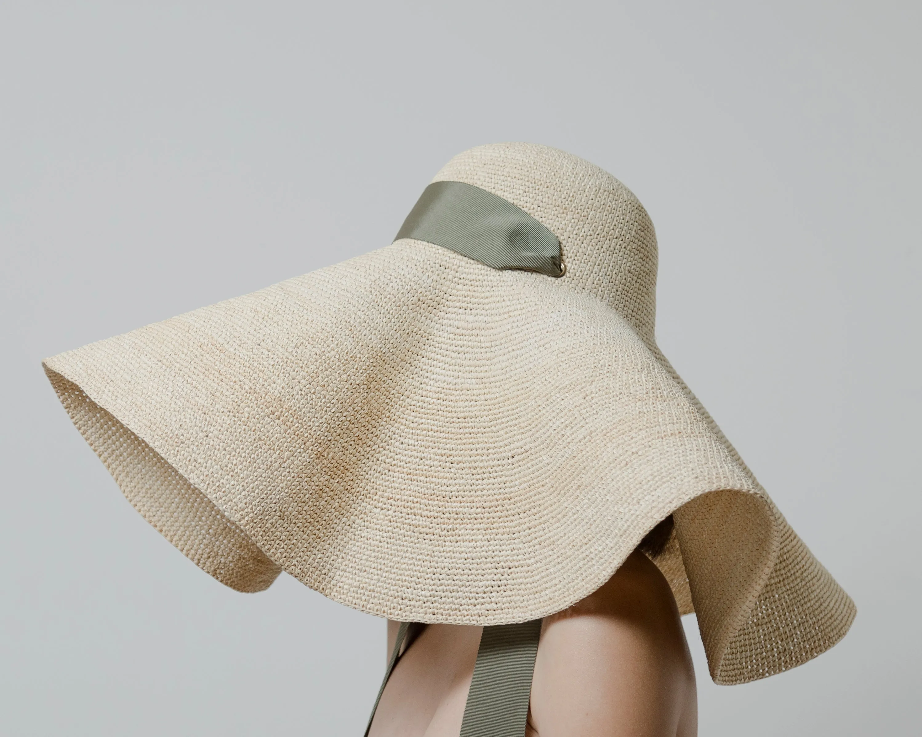Crochet Extra Long Brim Glamour Hat With Grosgrain Adjustable Ribbon