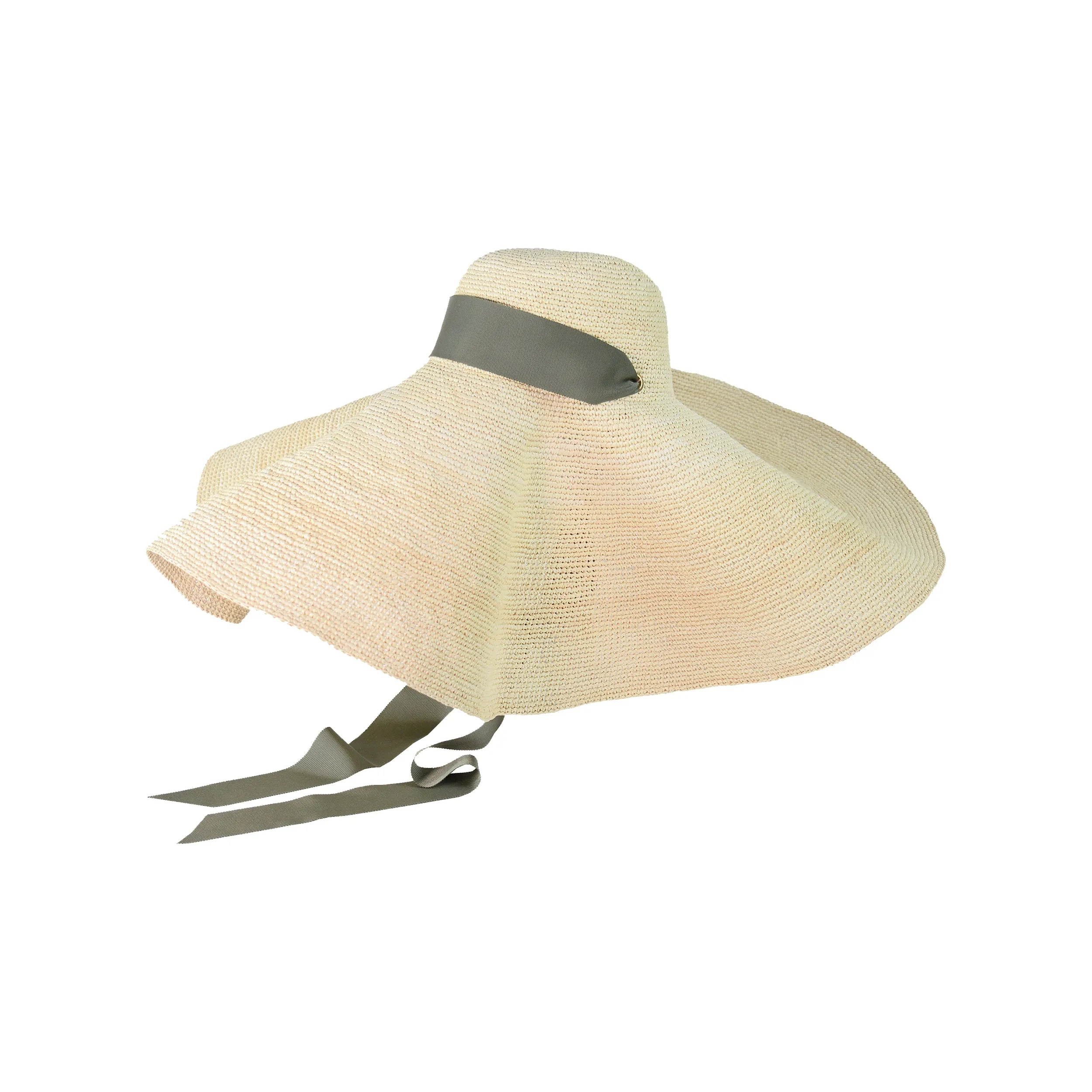 Crochet Extra Long Brim Glamour Hat With Grosgrain Adjustable Ribbon