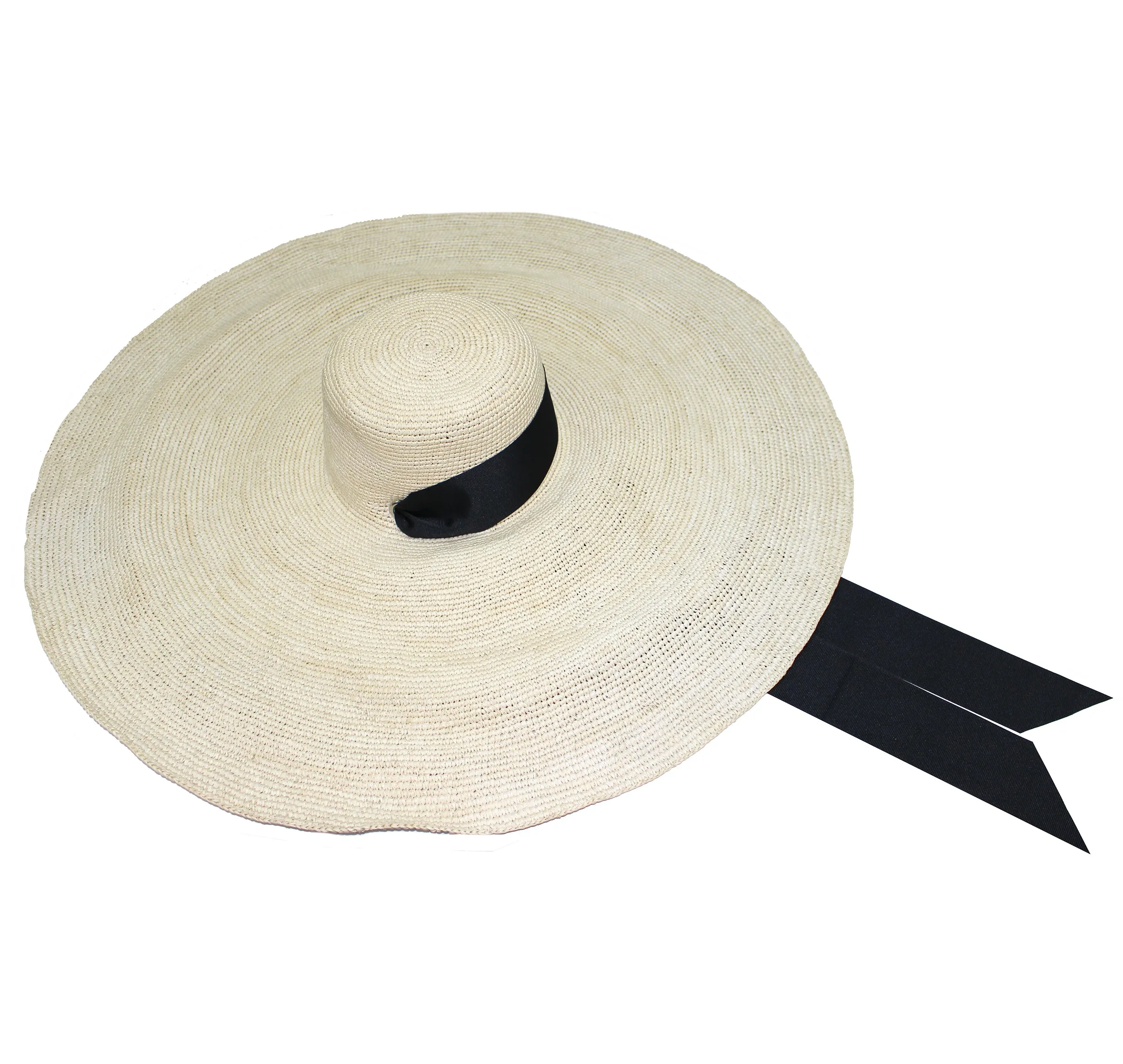 Crochet Extra Long Brim Glamour Hat With Grosgrain Adjustable Ribbon