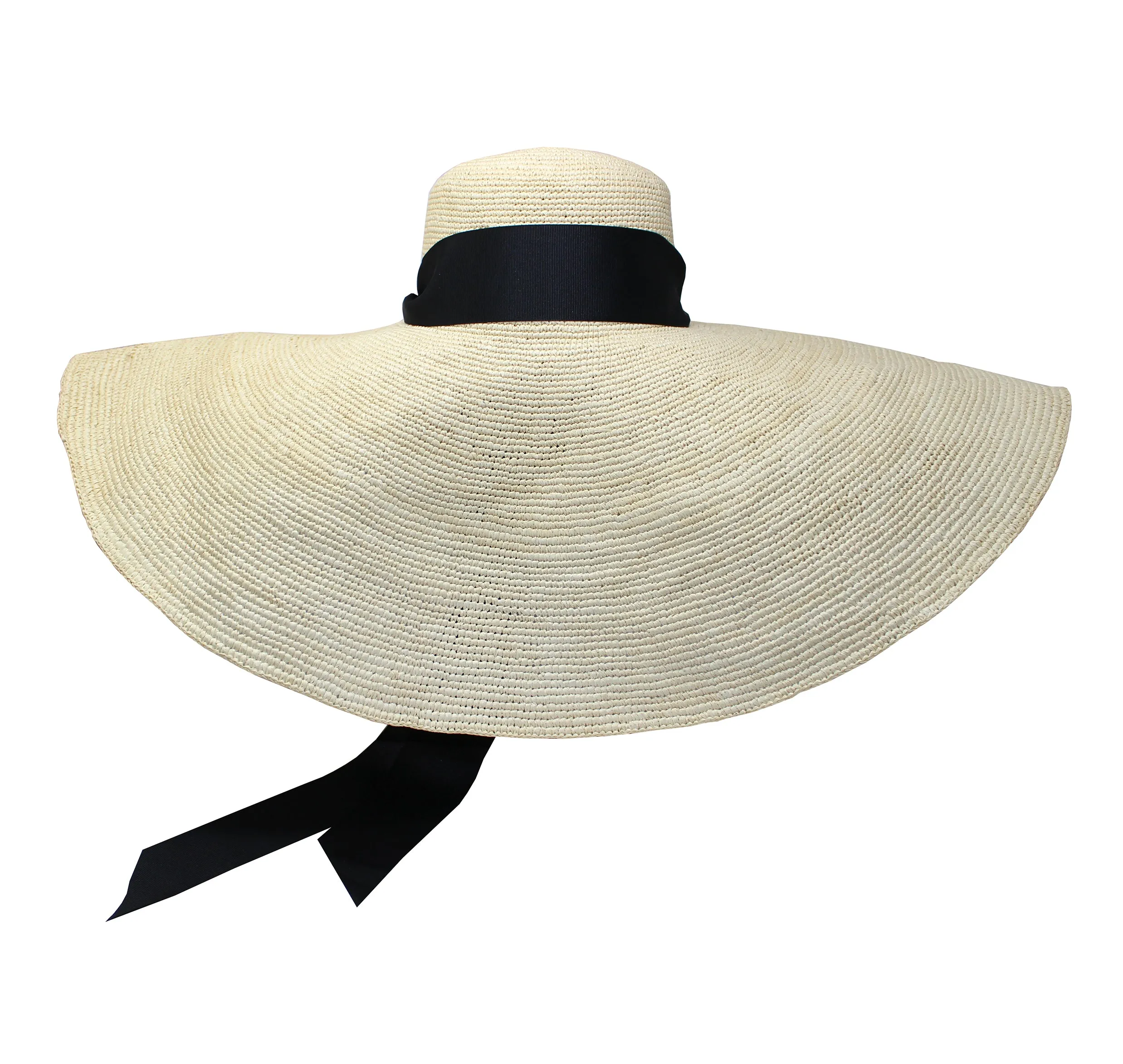 Crochet Extra Long Brim Glamour Hat With Grosgrain Adjustable Ribbon