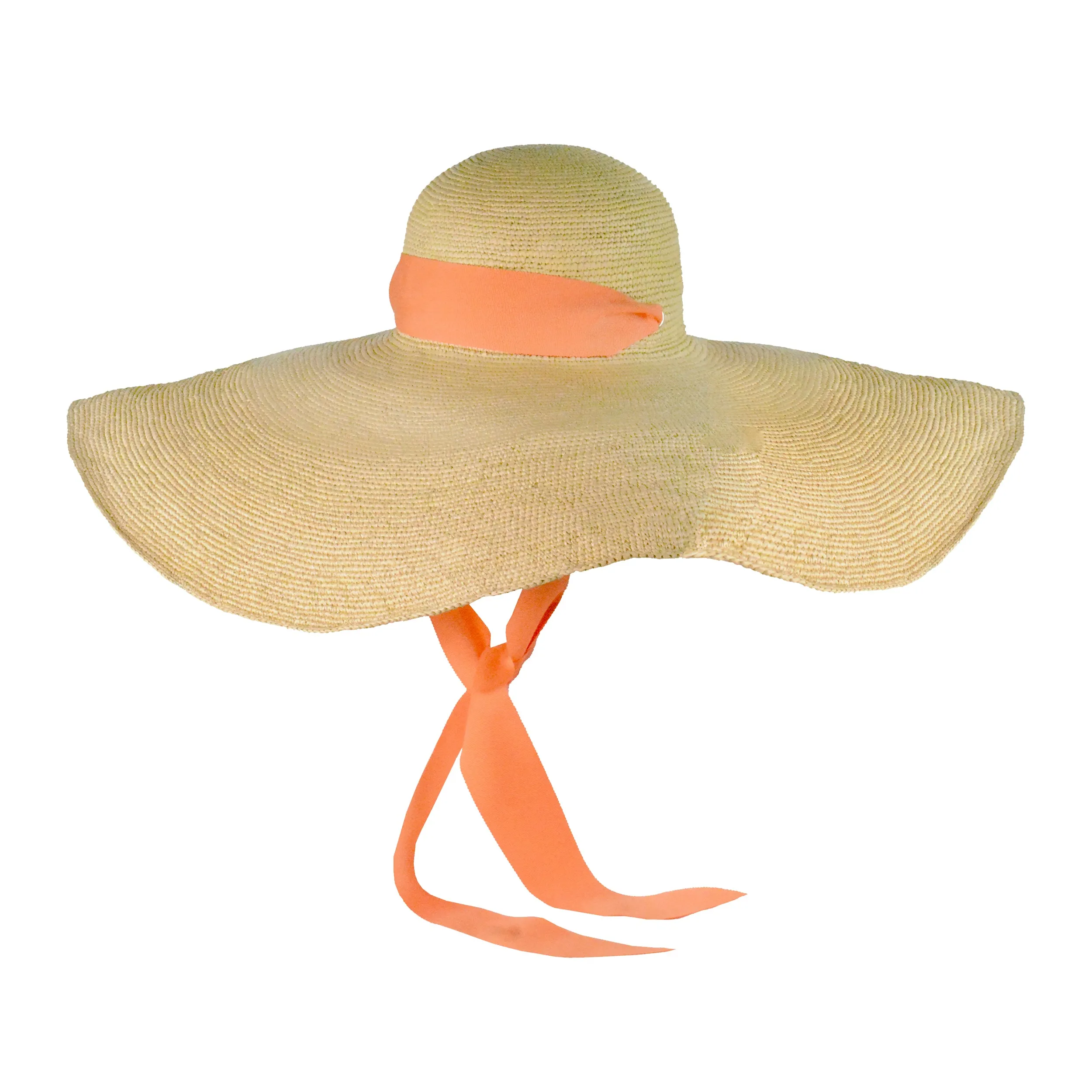 Crochet Extra Long Brim Glamour Hat With Grosgrain Adjustable Ribbon