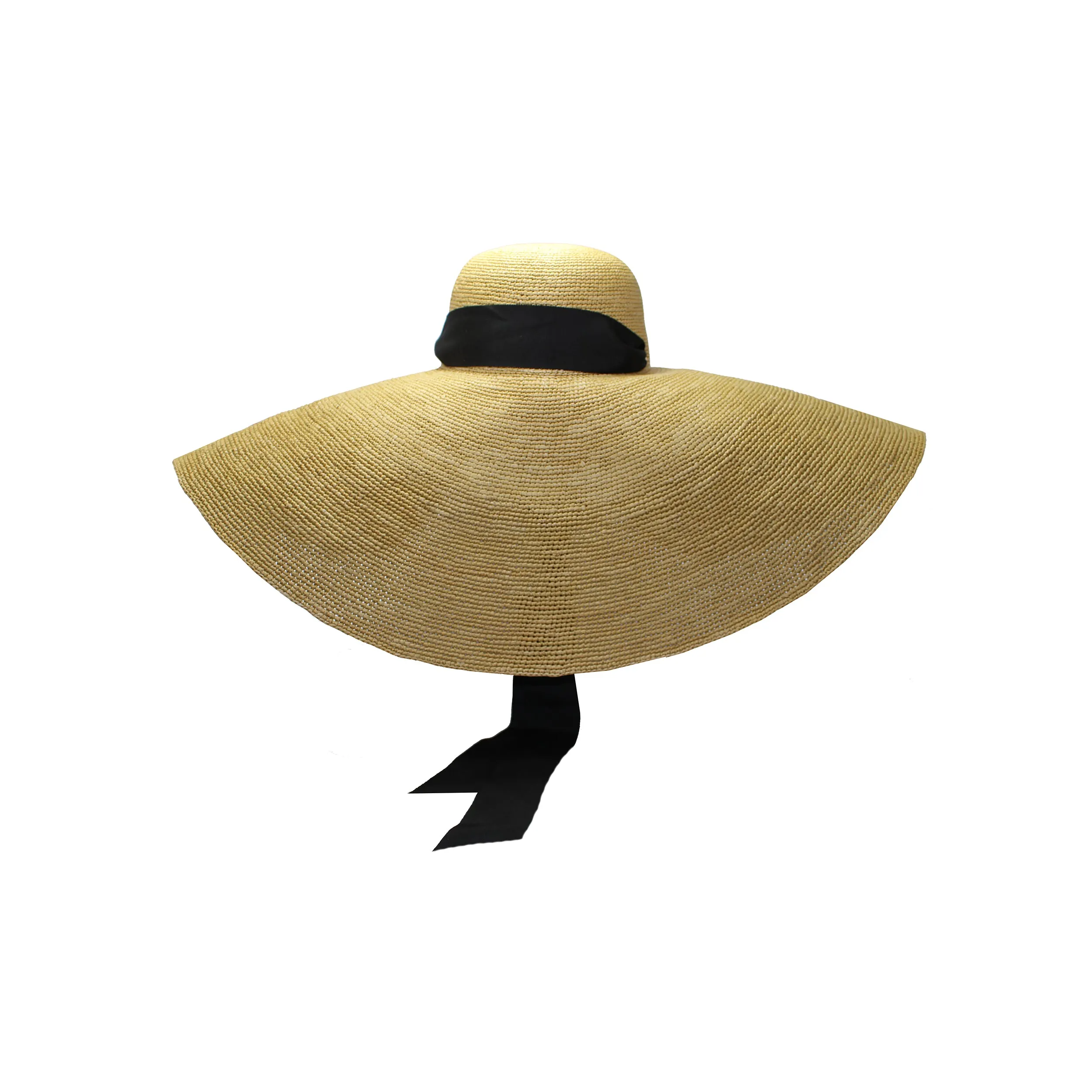 Crochet Extra Long Brim Glamour Hat With Grosgrain Adjustable Ribbon