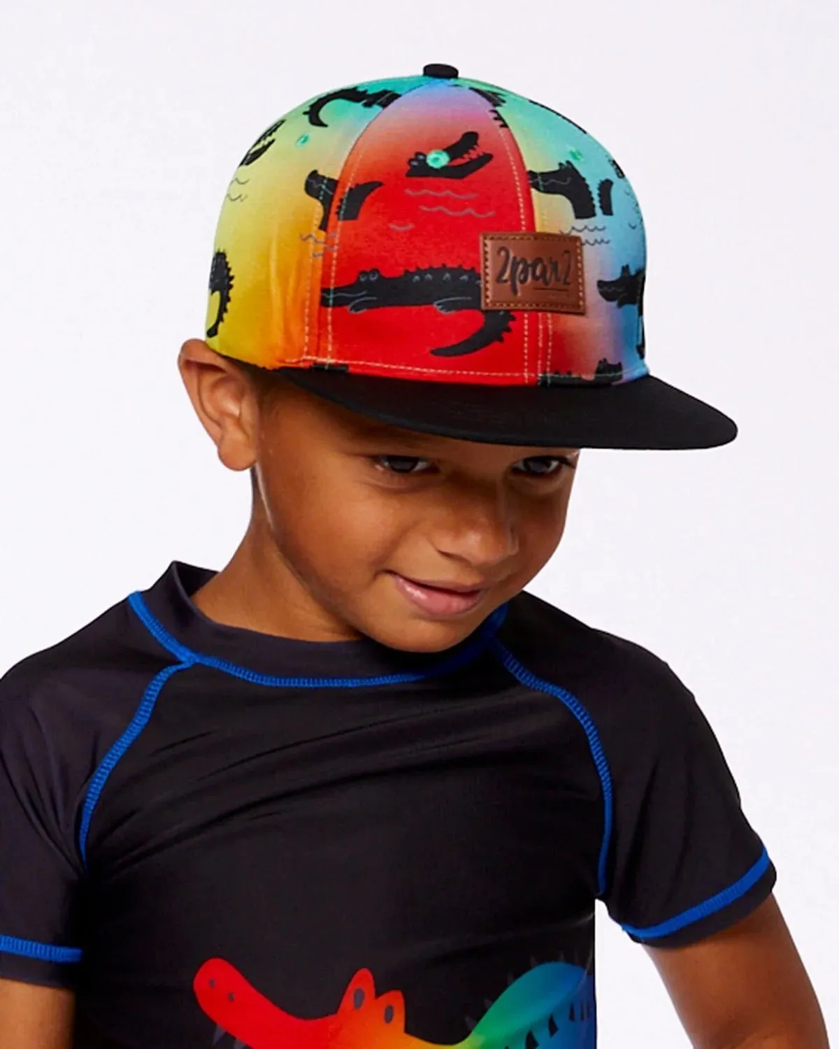 Deux par Deux - Printed Cap Black And Multicolored Crocodiles