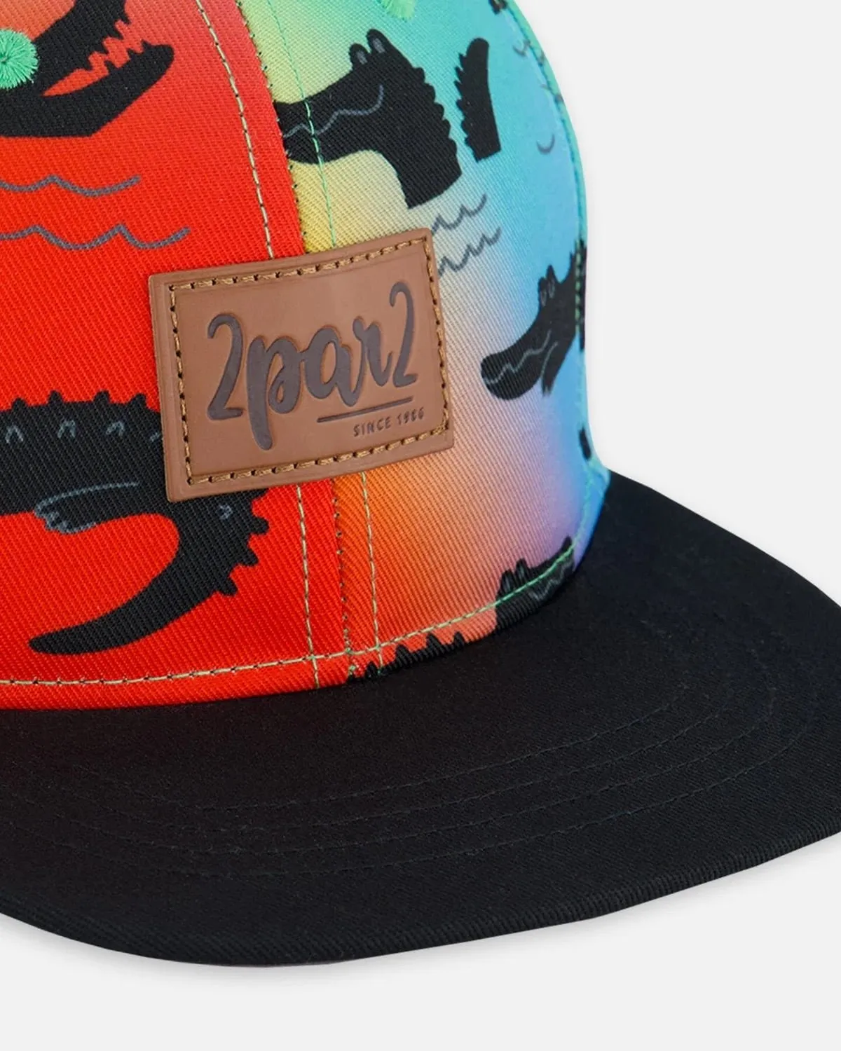 Deux par Deux - Printed Cap Black And Multicolored Crocodiles