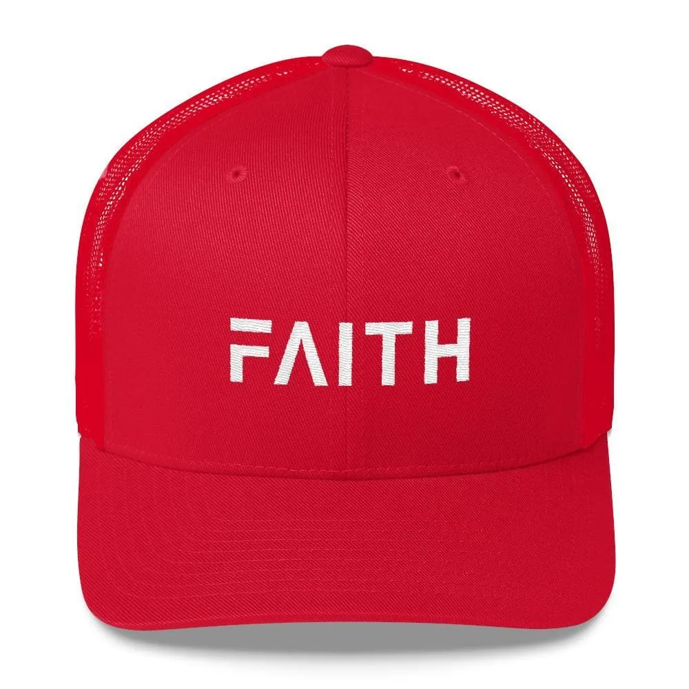 FAITH Christian Snapback Trucker Hat Embroidered in White Thread
