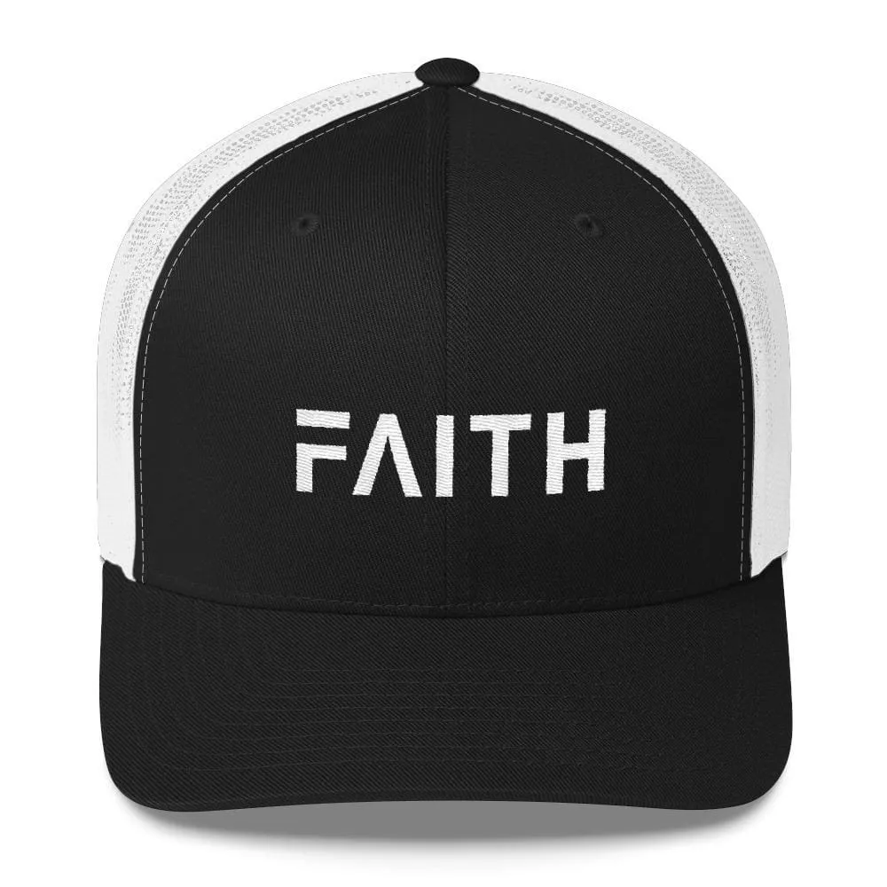 FAITH Christian Snapback Trucker Hat Embroidered in White Thread