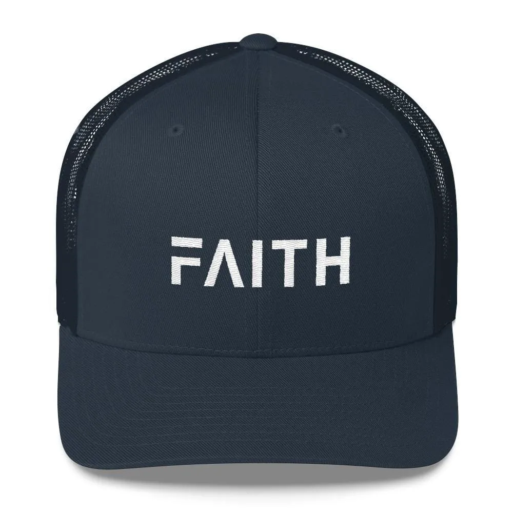 FAITH Christian Snapback Trucker Hat Embroidered in White Thread