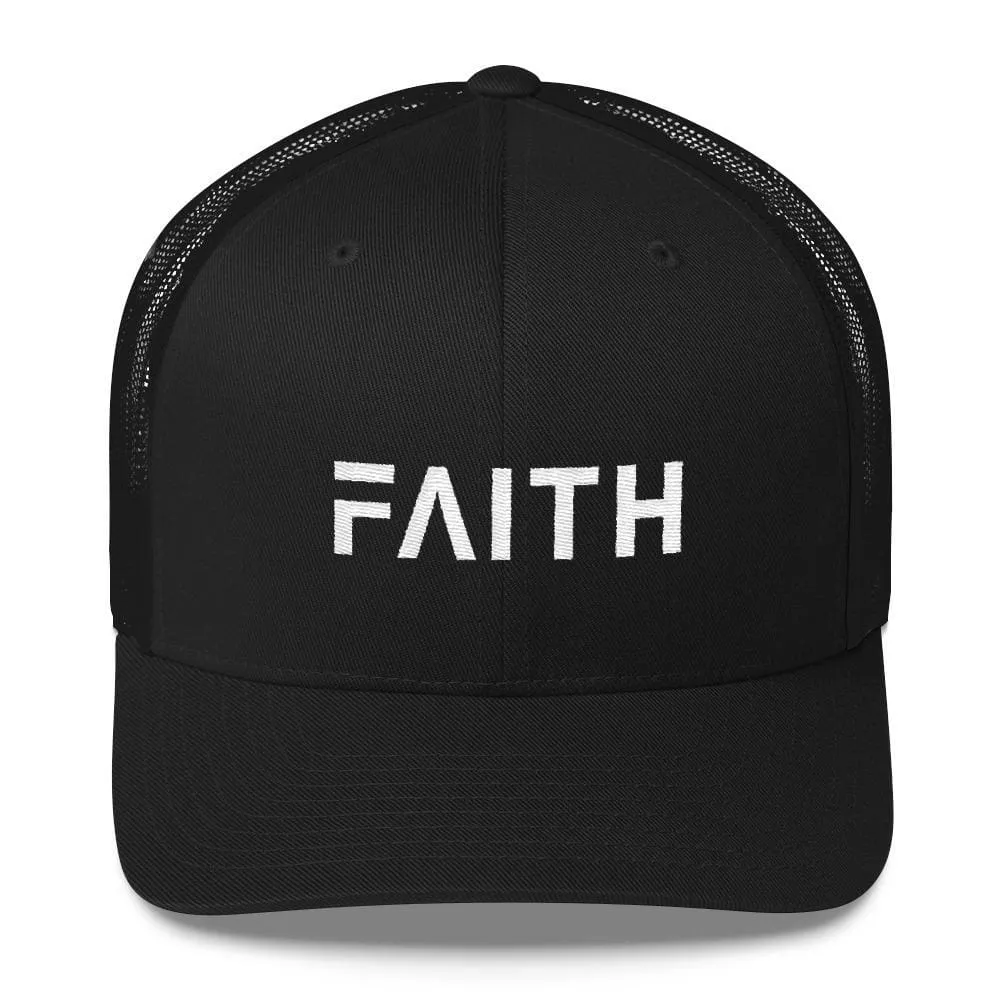 FAITH Christian Snapback Trucker Hat Embroidered in White Thread