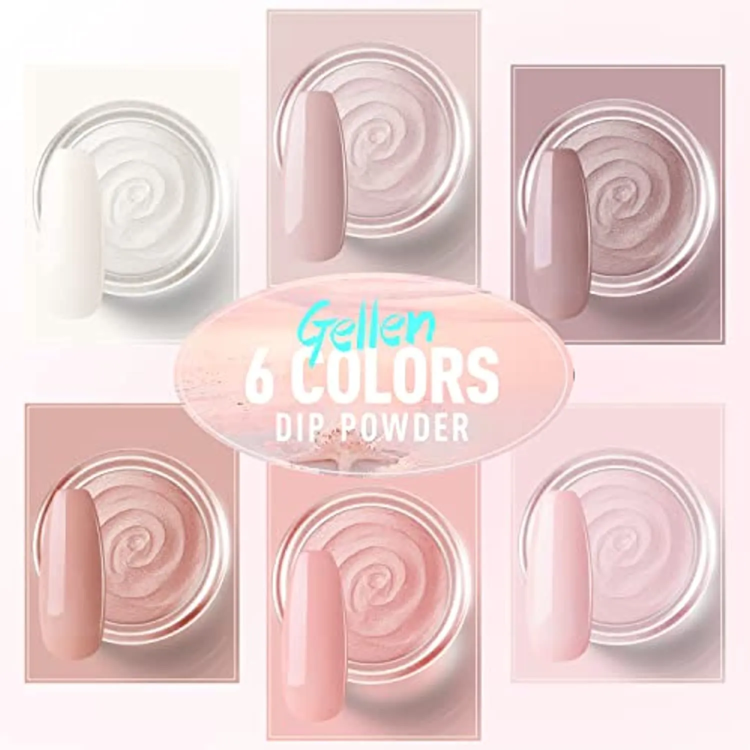 Gellen Dip Powder Nail Kit, 6 Colors Acrylic Nail Dip Powder Starter Kit With Top&Base Coat, Clear Dipping Powder Liquid Set, Home/Salon Nail Art Kit, DIY Manicure Gift Set, Gentle Nudes
