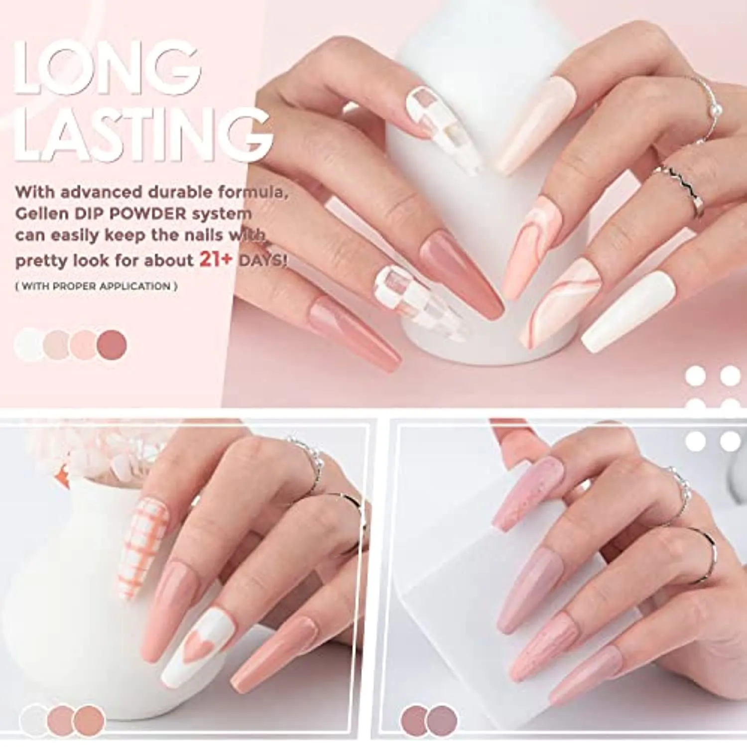 Gellen Dip Powder Nail Kit, 6 Colors Acrylic Nail Dip Powder Starter Kit With Top&Base Coat, Clear Dipping Powder Liquid Set, Home/Salon Nail Art Kit, DIY Manicure Gift Set, Gentle Nudes