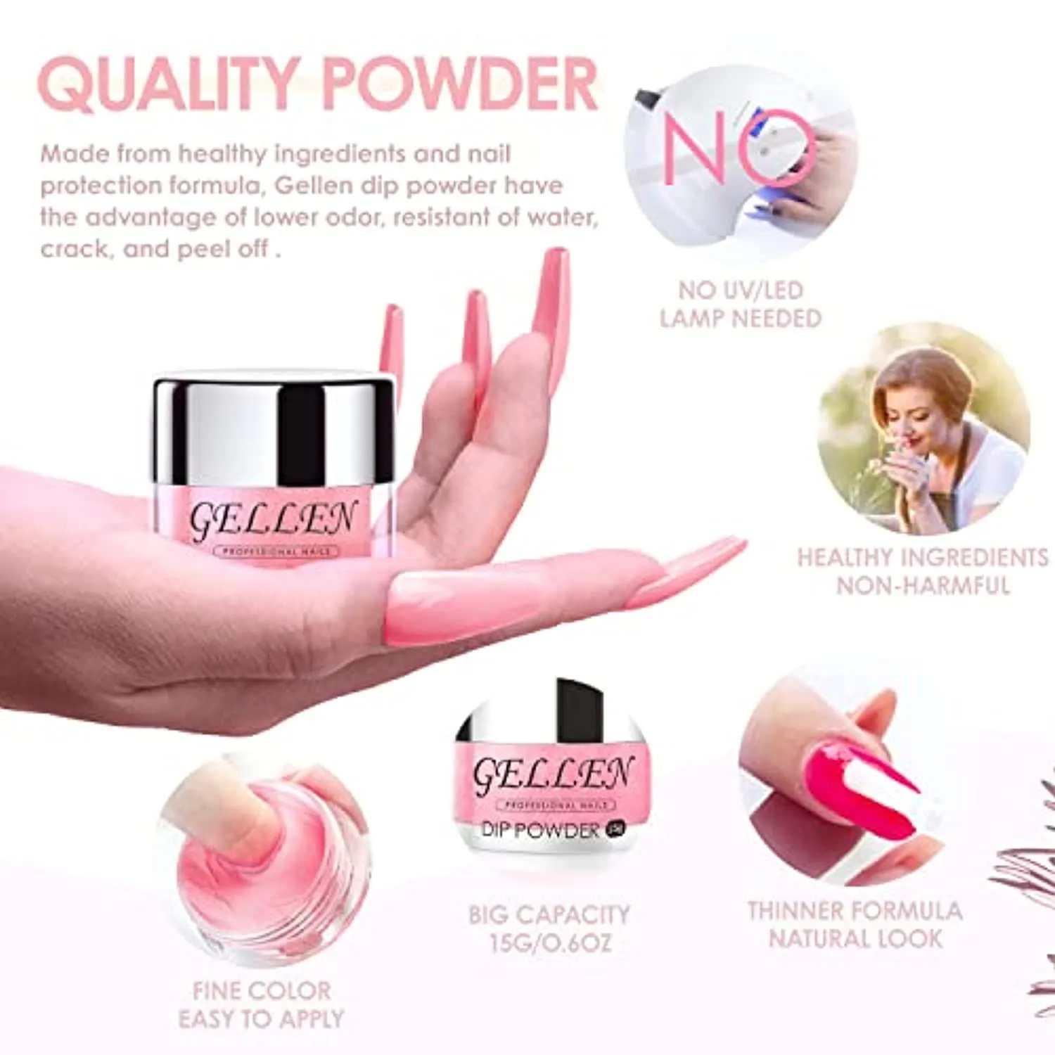 Gellen Dip Powder Nail Kit, 6 Colors Acrylic Nail Dip Powder Starter Kit With Top&Base Coat, Clear Dipping Powder Liquid Set, Home/Salon Nail Art Kit, DIY Manicure Gift Set, Gentle Nudes