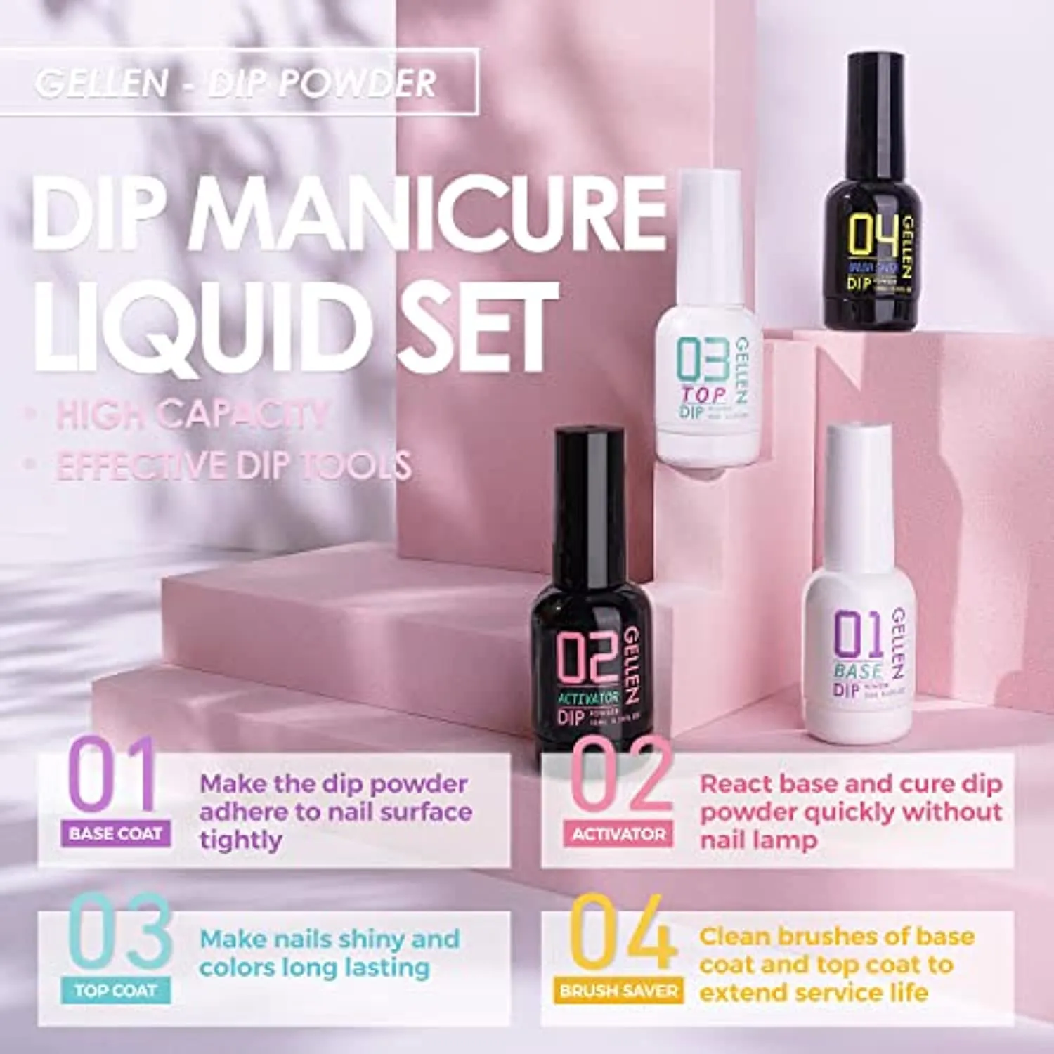 Gellen Dip Powder Nail Kit, 6 Colors Acrylic Nail Dip Powder Starter Kit With Top&Base Coat, Clear Dipping Powder Liquid Set, Home/Salon Nail Art Kit, DIY Manicure Gift Set, Gentle Nudes