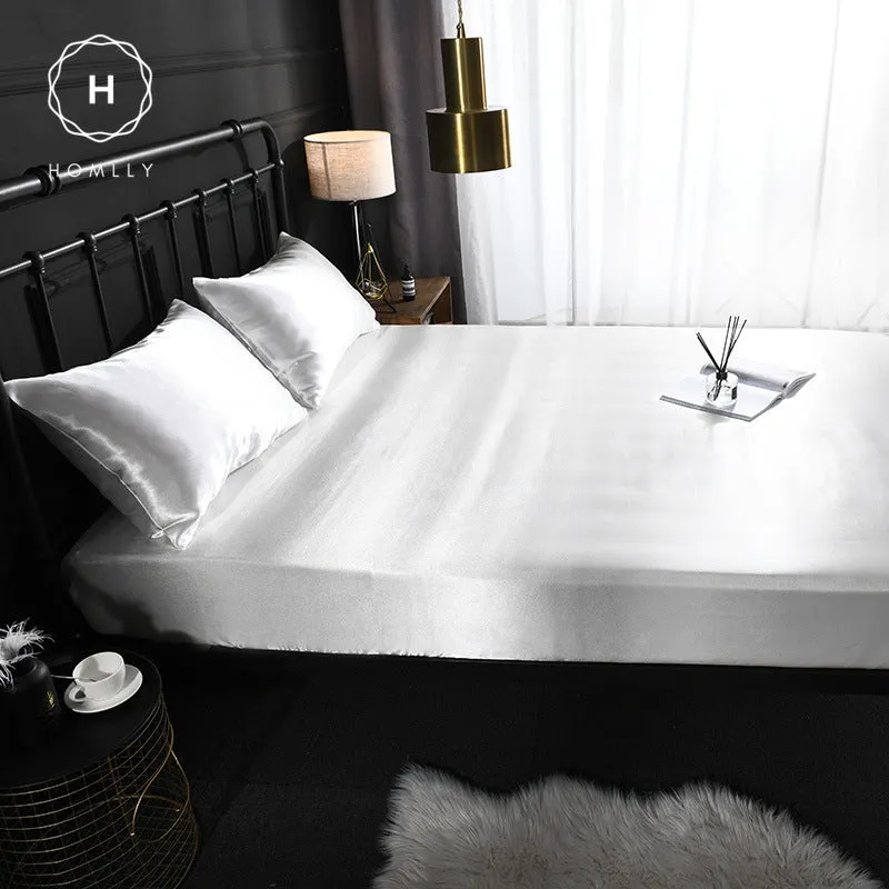 Homlly Hypoallergenic Breathable Soft Silky Satin Pillow Bedsheet Set