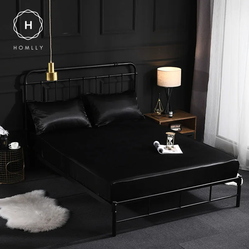 Homlly Hypoallergenic Breathable Soft Silky Satin Pillow Bedsheet Set