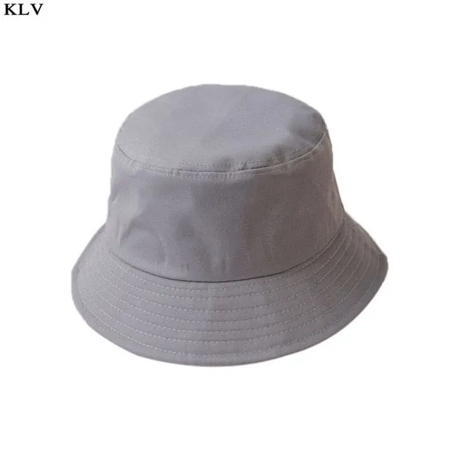 Korean Adult Kids Summer Foldable Bucket Hat Solid Color Hip Hop Wide Brim Beach UV Protection Round Top Sunscreen Fisherman Cap