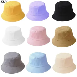 Korean Adult Kids Summer Foldable Bucket Hat Solid Color Hip Hop Wide Brim Beach UV Protection Round Top Sunscreen Fisherman Cap