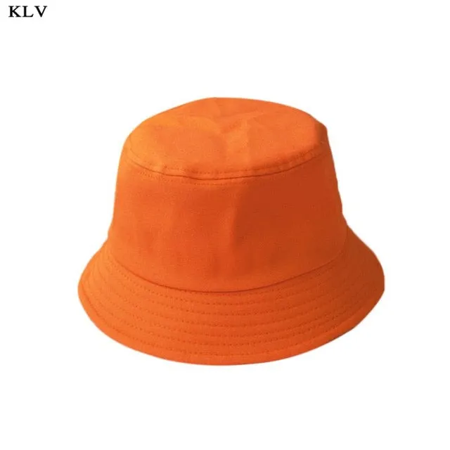 Korean Adult Kids Summer Foldable Bucket Hat Solid Color Hip Hop Wide Brim Beach UV Protection Round Top Sunscreen Fisherman Cap
