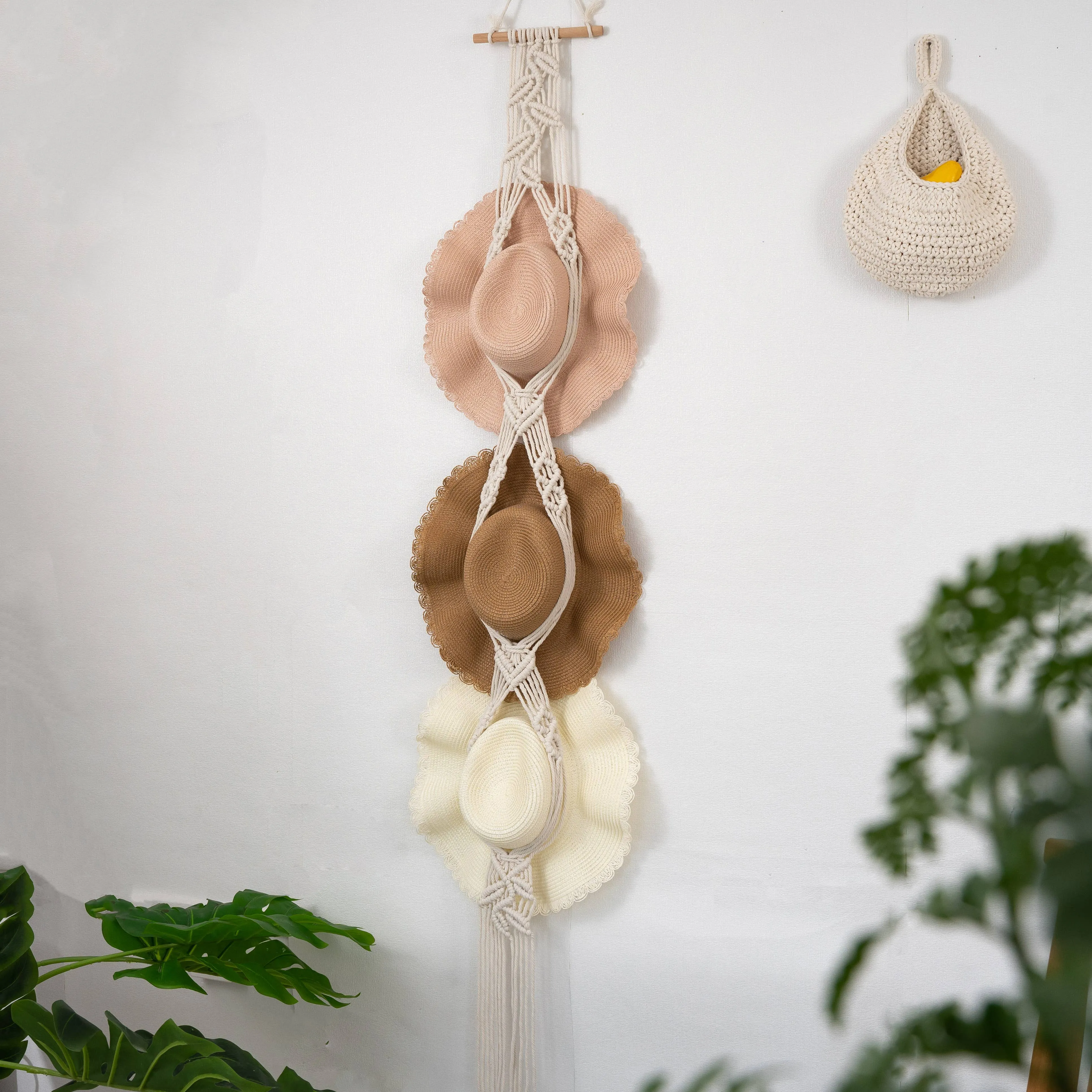 Leaf Macrame Wall Hanging for Hat Storage & Display