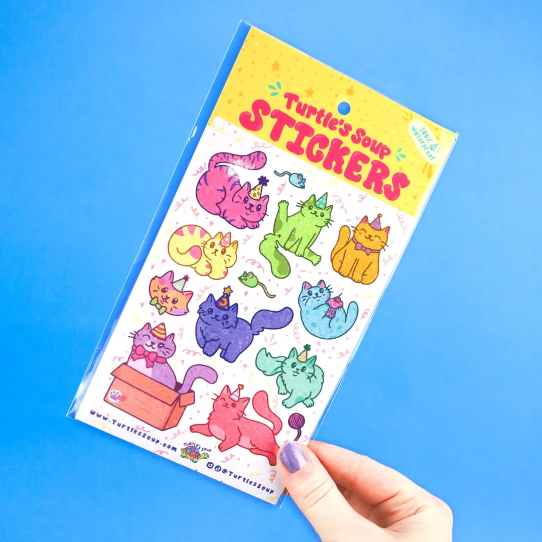 Party Cats Sparkly Sticker Sheet