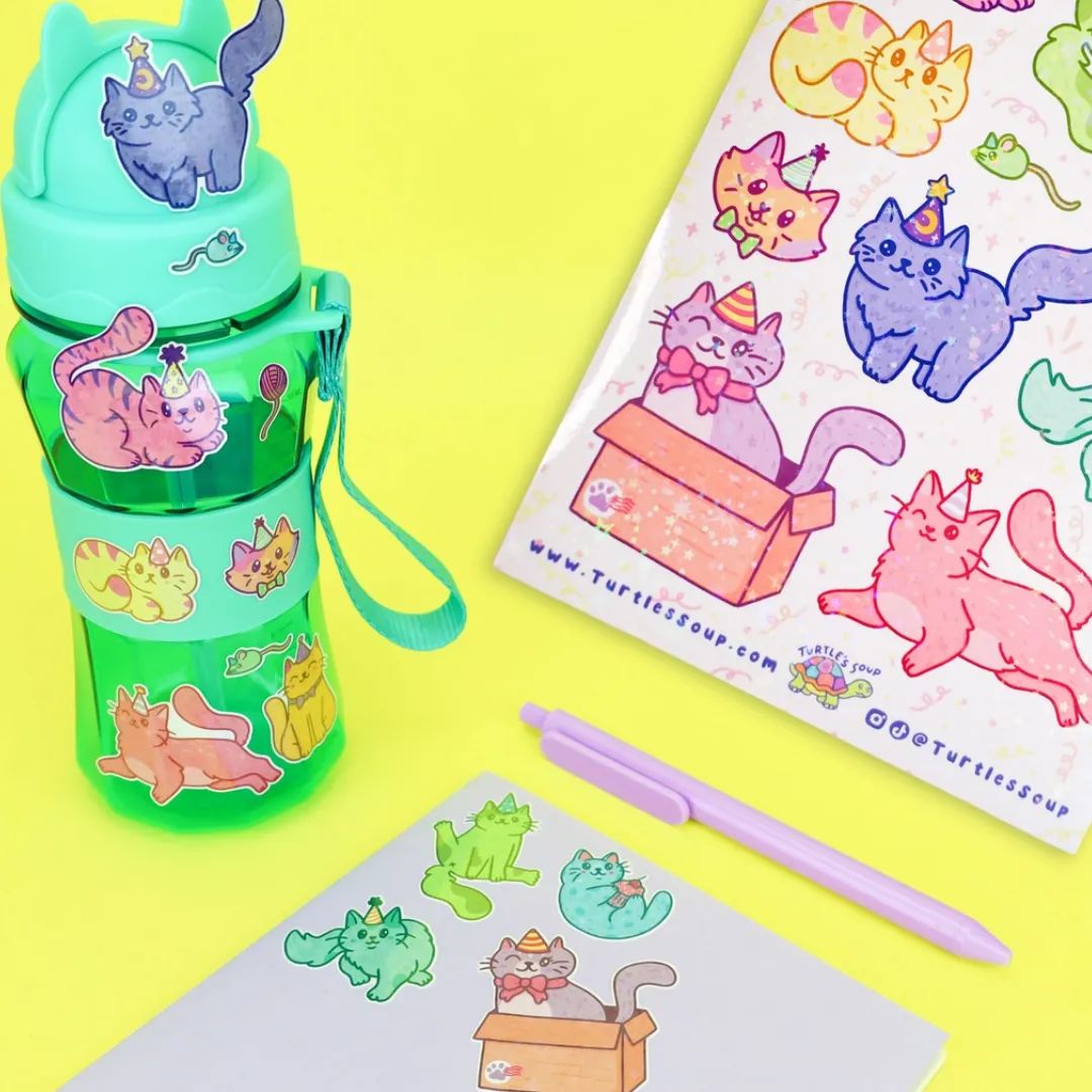 Party Cats Sparkly Sticker Sheet