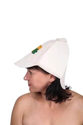 PetriStor Sauna Hat Sherlock Holmes - Sauna Hat for Men - Wool Sauna Hat - Sauna Hat for Women - Bathhouse hat - Natural Felt Sauna Cap (White)