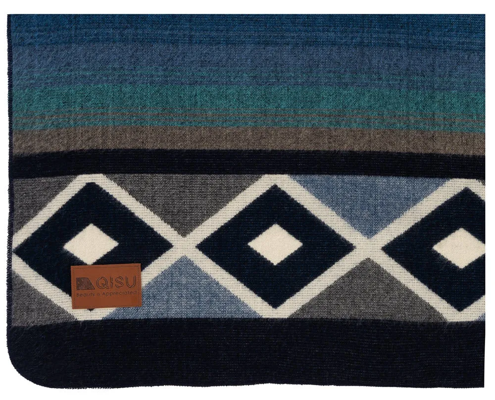 QISU Blue Ice Storm Wool Blanket – Artisan Craftsmanship for Winter Elegance