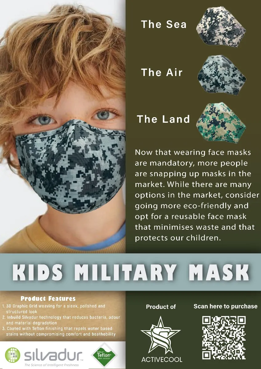 Reusable Kids Mask [ Army ] with filter pocket