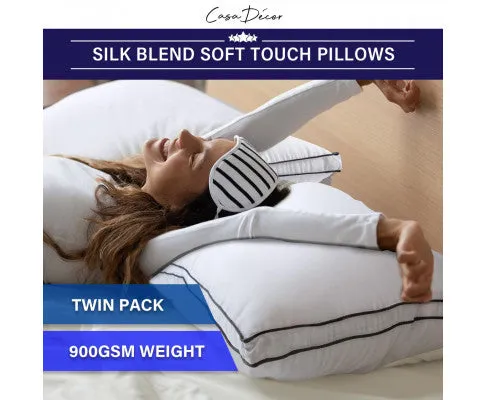 Silk Blend Pillow Hypoallergenic Gusset Cotton Cover Twin Pack White 50 x 75cm