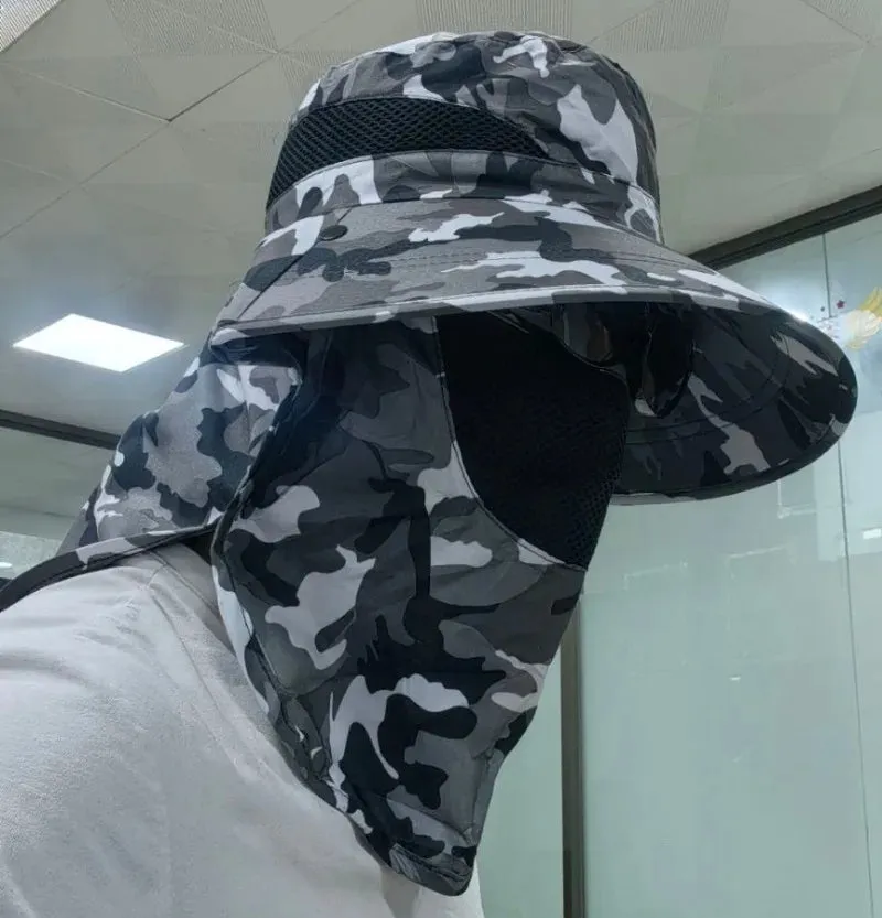 Summer Sun Hats UV Protection Outdoor Hunting Fishing Cap for Men Women Hiking Camping Visor Bucket Hat Removable Fisherman Hat